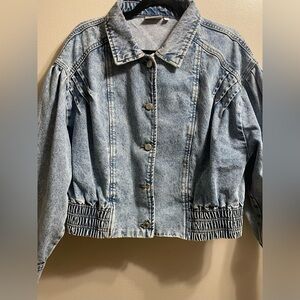 SO Vintage Inspired Elastic Waist Cropped Denim Jacket